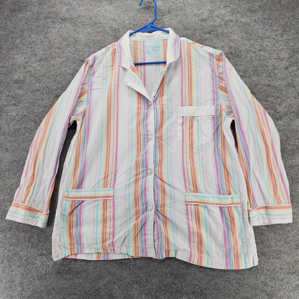 Victoria Secret Pajama Shirt Womens Large Long Sleeve Button Up Multicolor